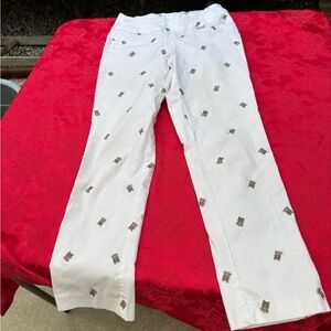 Lulu-B Straight Leg Jeans in White with Brown Details